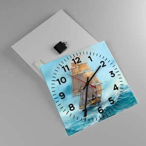 Reloj de pared - Reloj de vidrio - Surcando las olas - 40x40 cm