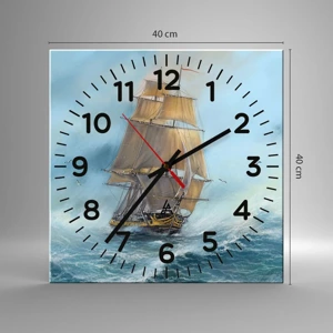 Reloj de pared - Reloj de vidrio - Surcando las olas - 40x40 cm